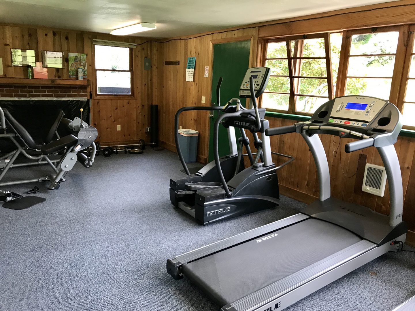The exercise facility at Portland Fairview RV Park includes equipment for cardiovascular and weight training.