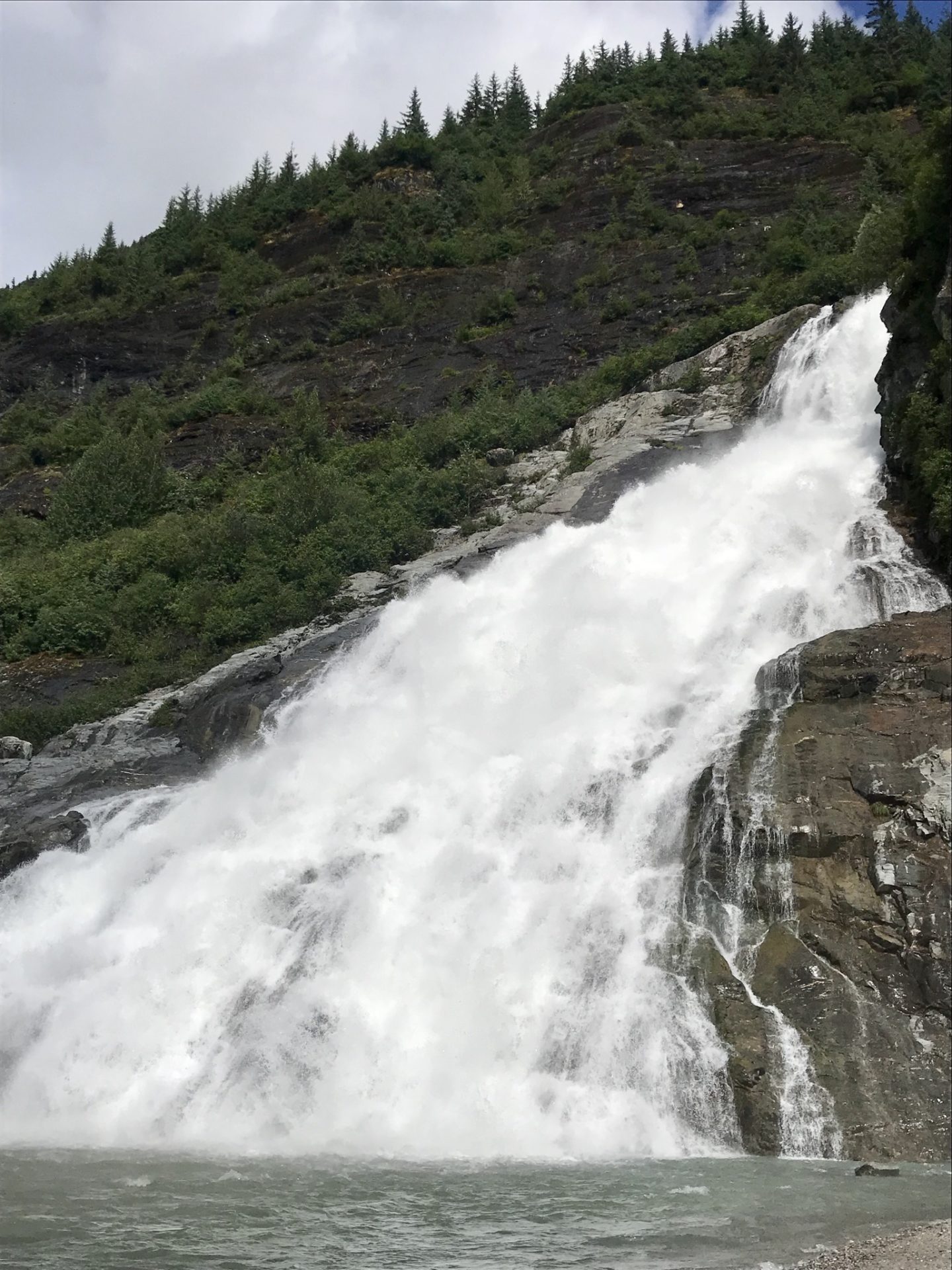 Nugget Falls itself is beautiful, but it’s also only half the distance to Mendenhall Glacier as is the visitor’s center. So the views are better. The day we visited, we even saw a mountain goat way up near the top!